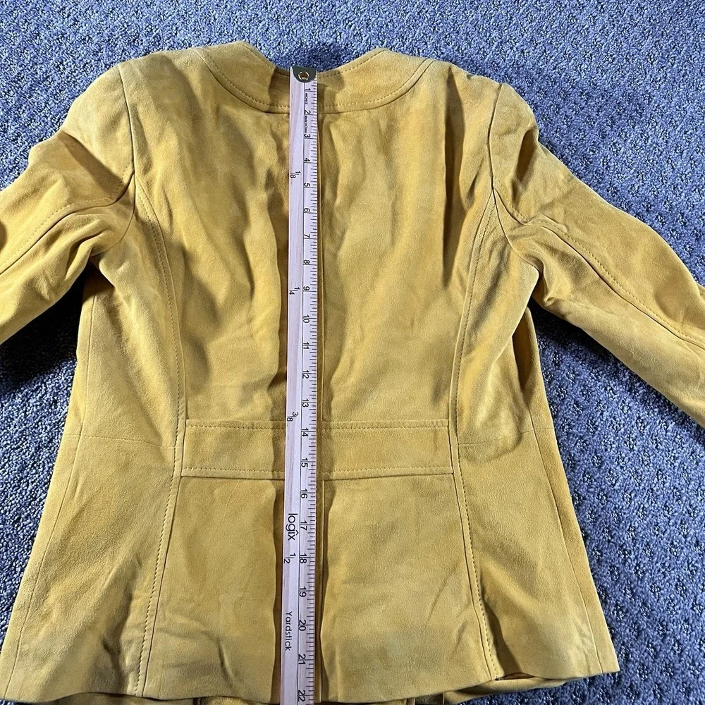 Tory Burch Mustard Yellow Suede leather Double-Breasted Jacket 3/4 Sleeve Size 6